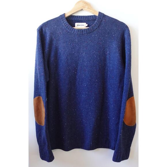 Taylor Stitch Sweater Mens Medium Blue Baby Yak Wool Elbow Patch Crew Pullover - Picture 1 of 7